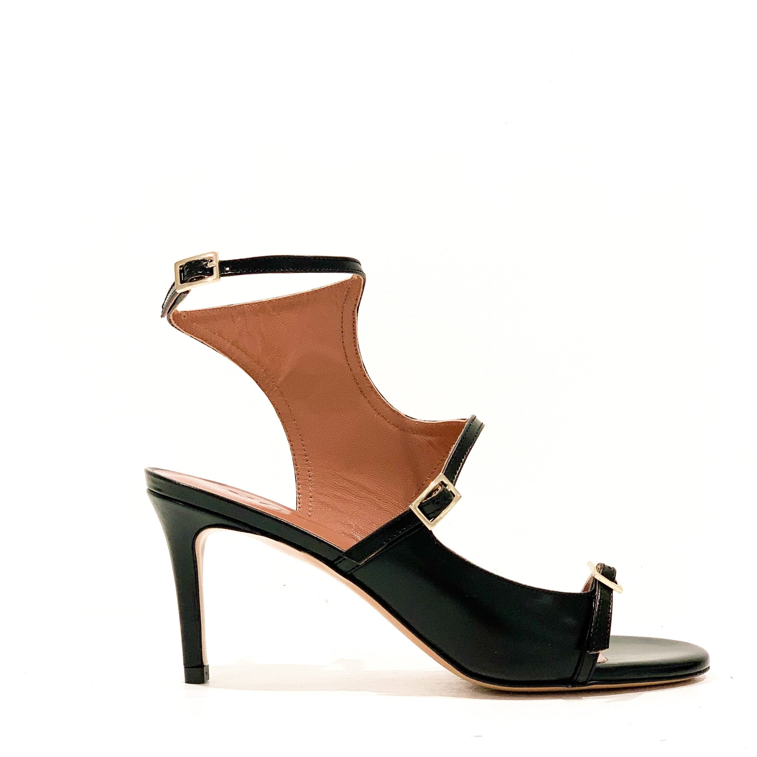 Leather Sandal with Straps and Buckles with 7.5 cm Heel D1