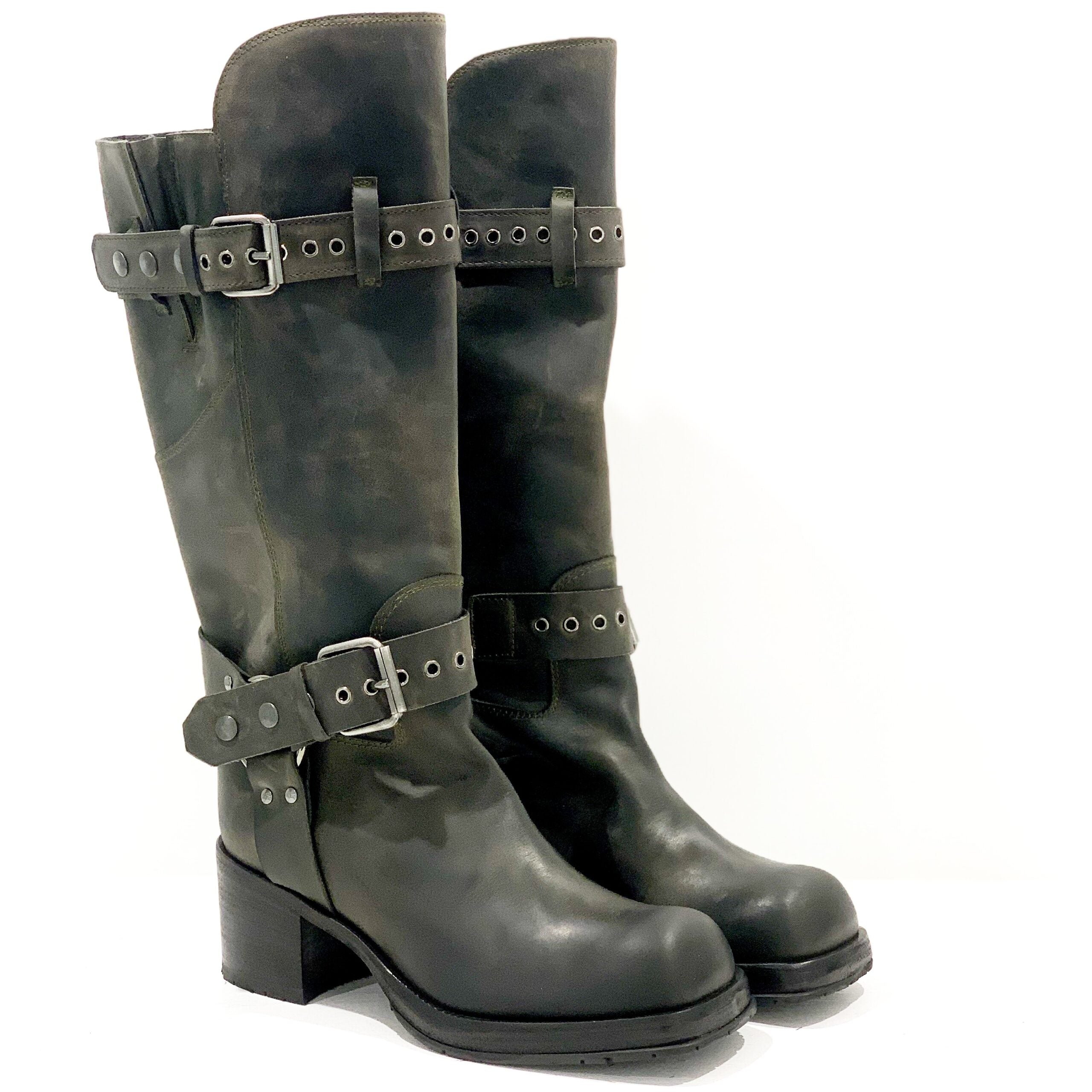 Stivale con fibbie in pelle vintage color antracite DNOT 209