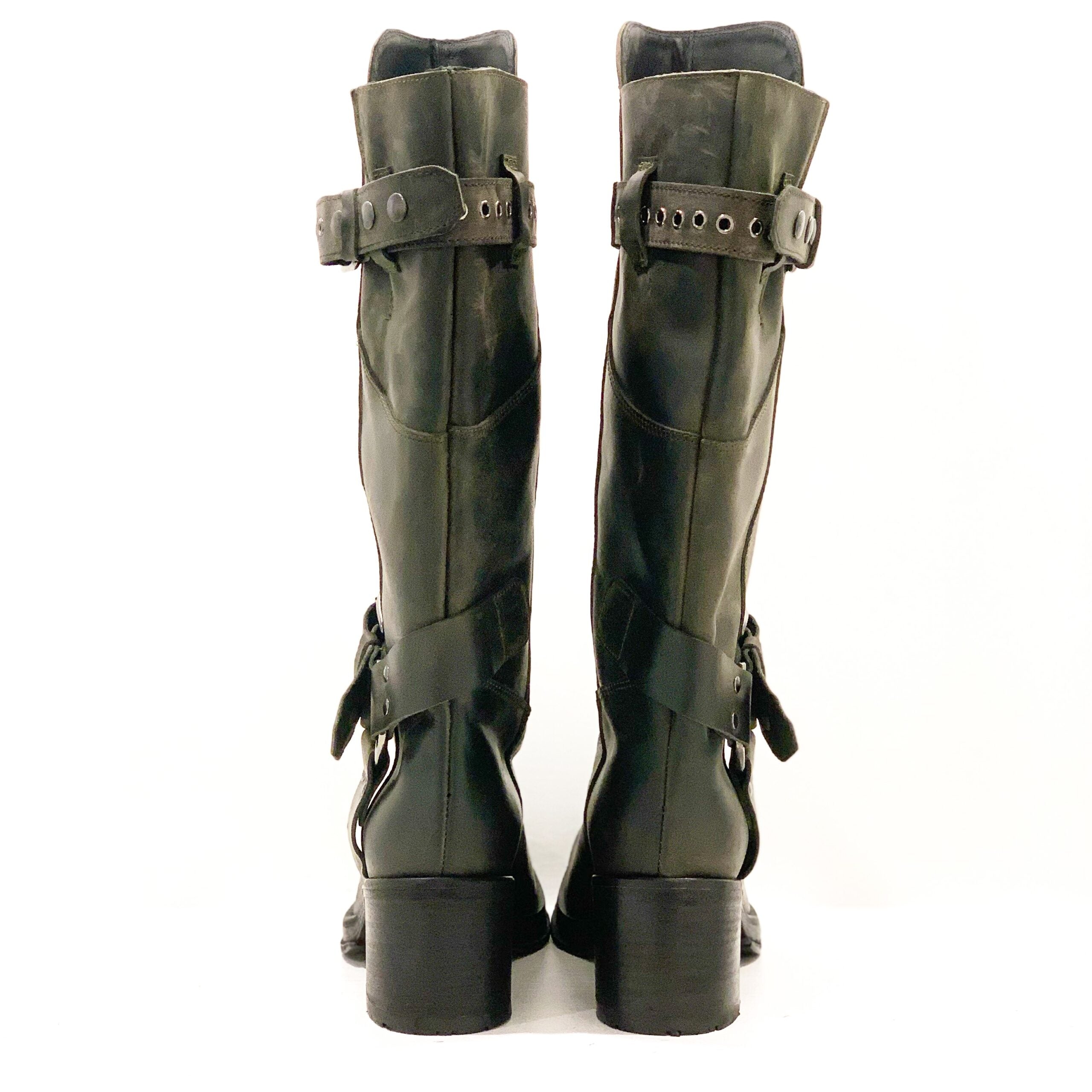 Stivale con fibbie in pelle vintage color antracite DNOT 209