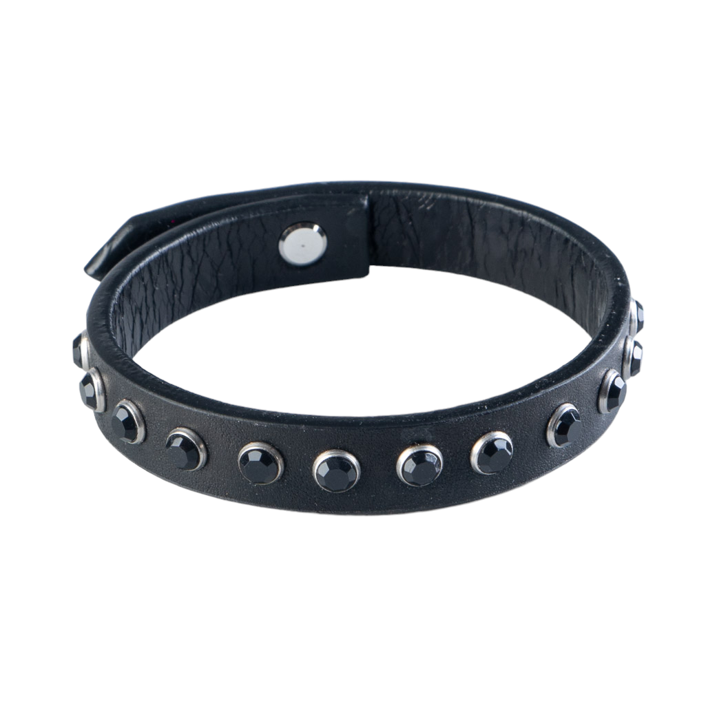 Bracciale in cuoio con pietre nere BNT32