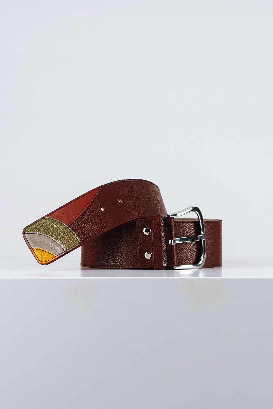 Cintura Donna in Pelle Bordeaux e Dettagli Colorati CDNT145