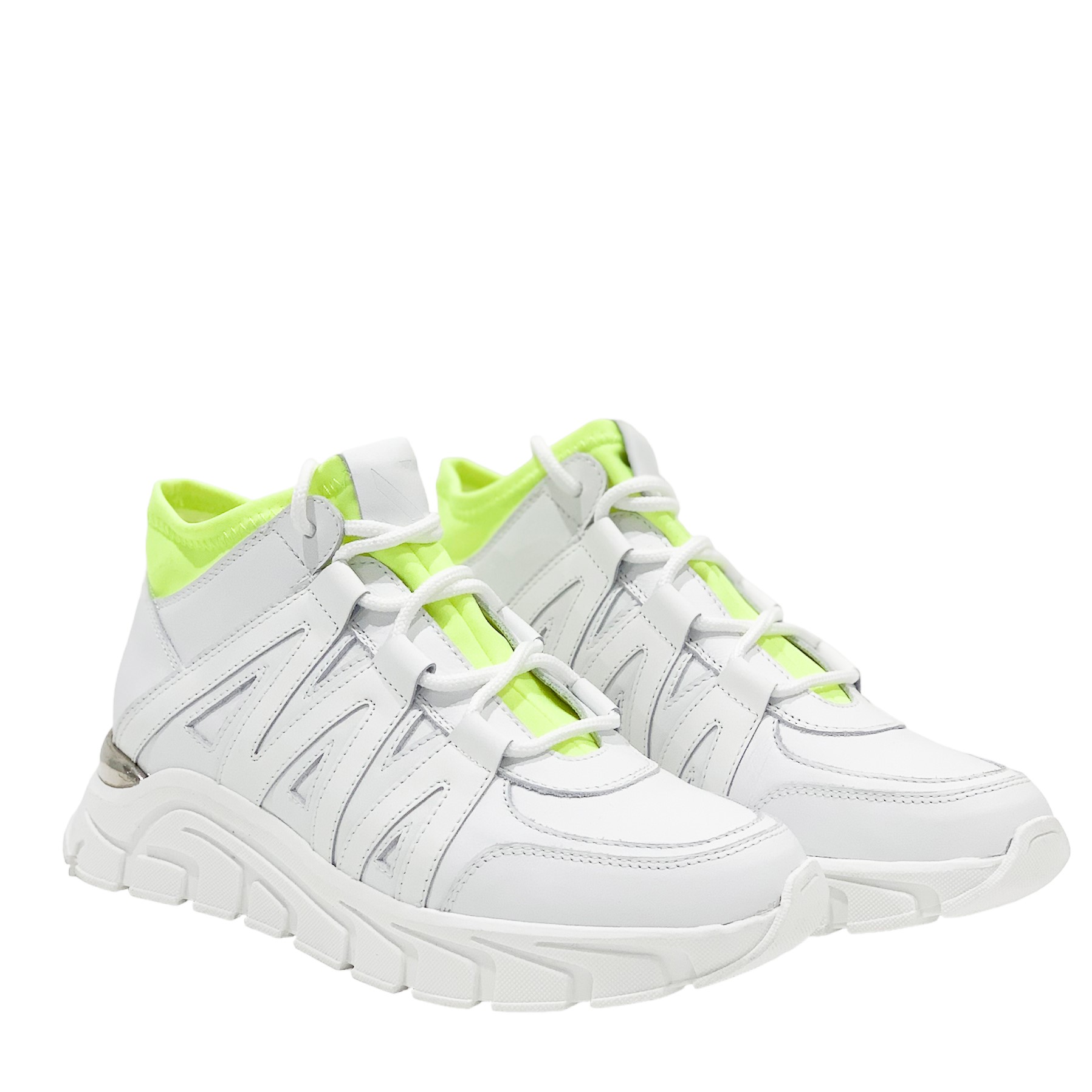 Sneakers Donna in Pelle Bianco e Fluo EVAMONDE2